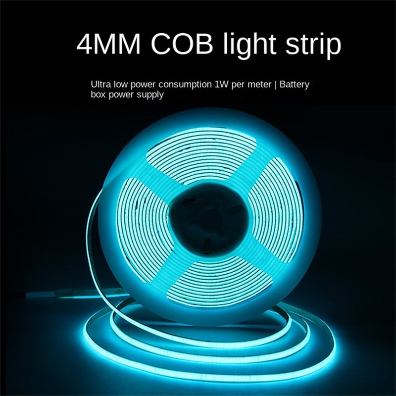 4mm COB LED Strip – Ultra-Low Power, 5V Battery-Operated, 1W/m DIY Lighting Solution 🔌 Designed for portable, USB, and low-power lighting projects
