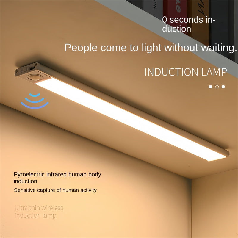 Ultra-Thin Rechargeable Motion Sensor LED Light Strip – Magnetic & Self-Adhesive Cabinet Light for Closet, Wardrobe, Kitchen, Wine Cabinet