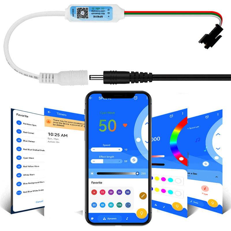 Mini Bluetooth LED Controller – RGBIC Music Sync & APP Control for Addressable LED Strip Lights