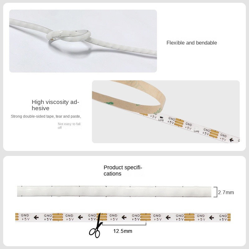 2.7mm Addressable COB RGB LED Strip – Ultra-Thin, 5V Programmable, Flowing Light Pixel Strip 🌟 Tiny in size, limitless in lighting creativity.