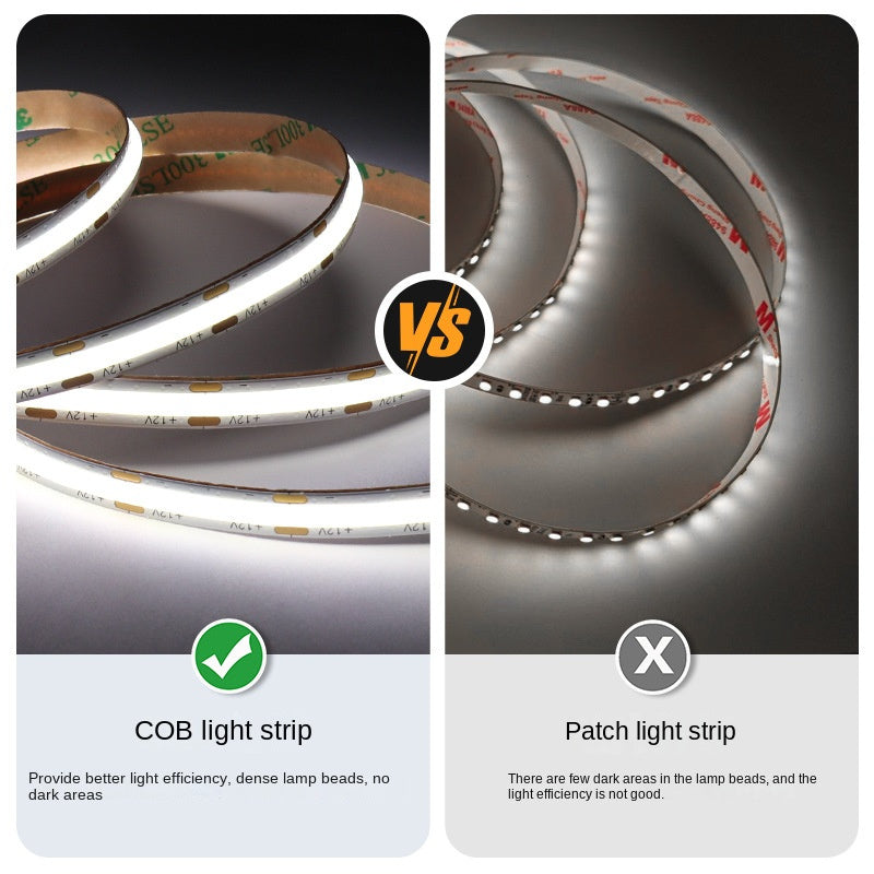 8mm COB LED Strip Light – 98 CRI Flicker-Free White Light, Low Voltage Adhesive LED Tape for Indoor Ambient & Task Lighting