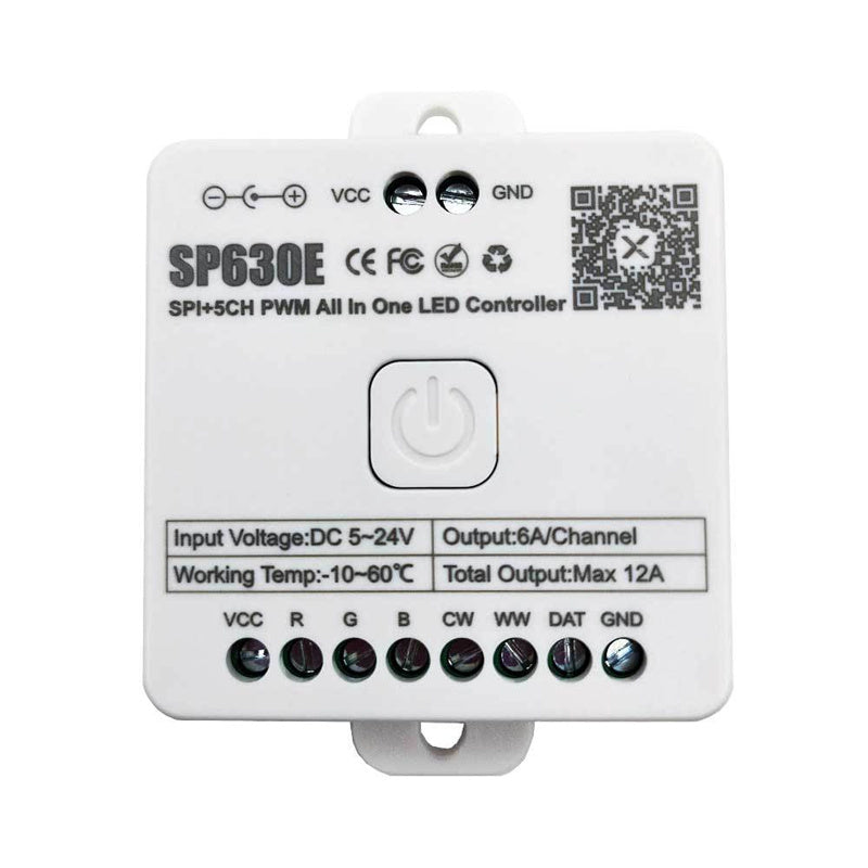 Bluetooth Music LED Controller – 5-in-1 RGB/RGBW LED Dimmer with PWM & SPI, Smart App Control for Colorful Light Strips