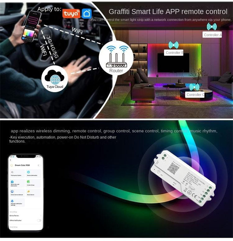 Smart RGB Bluetooth WiFi LED Controller – Voice & App Control for Dream Color LED Strip Lights