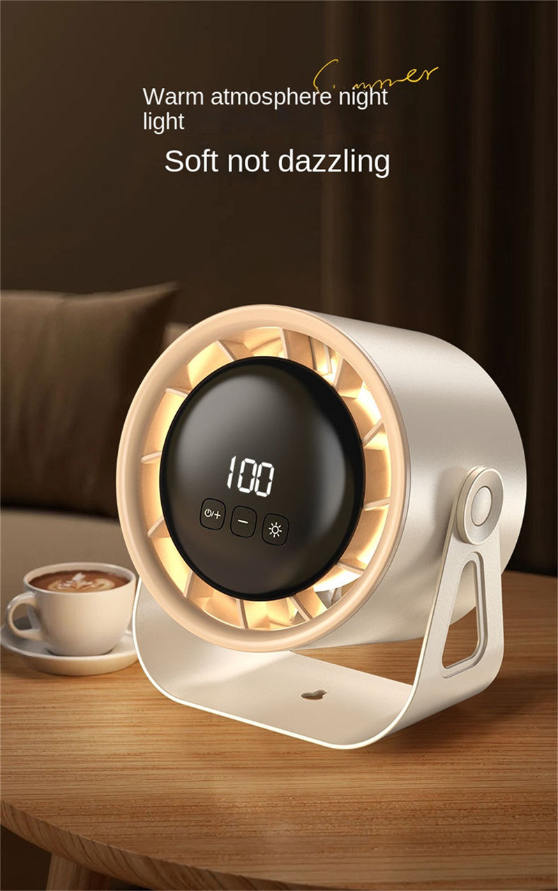 Smart 100-Speed Rechargeable Desk Fan 6" Turbo Circulator with Night Light & LED Display