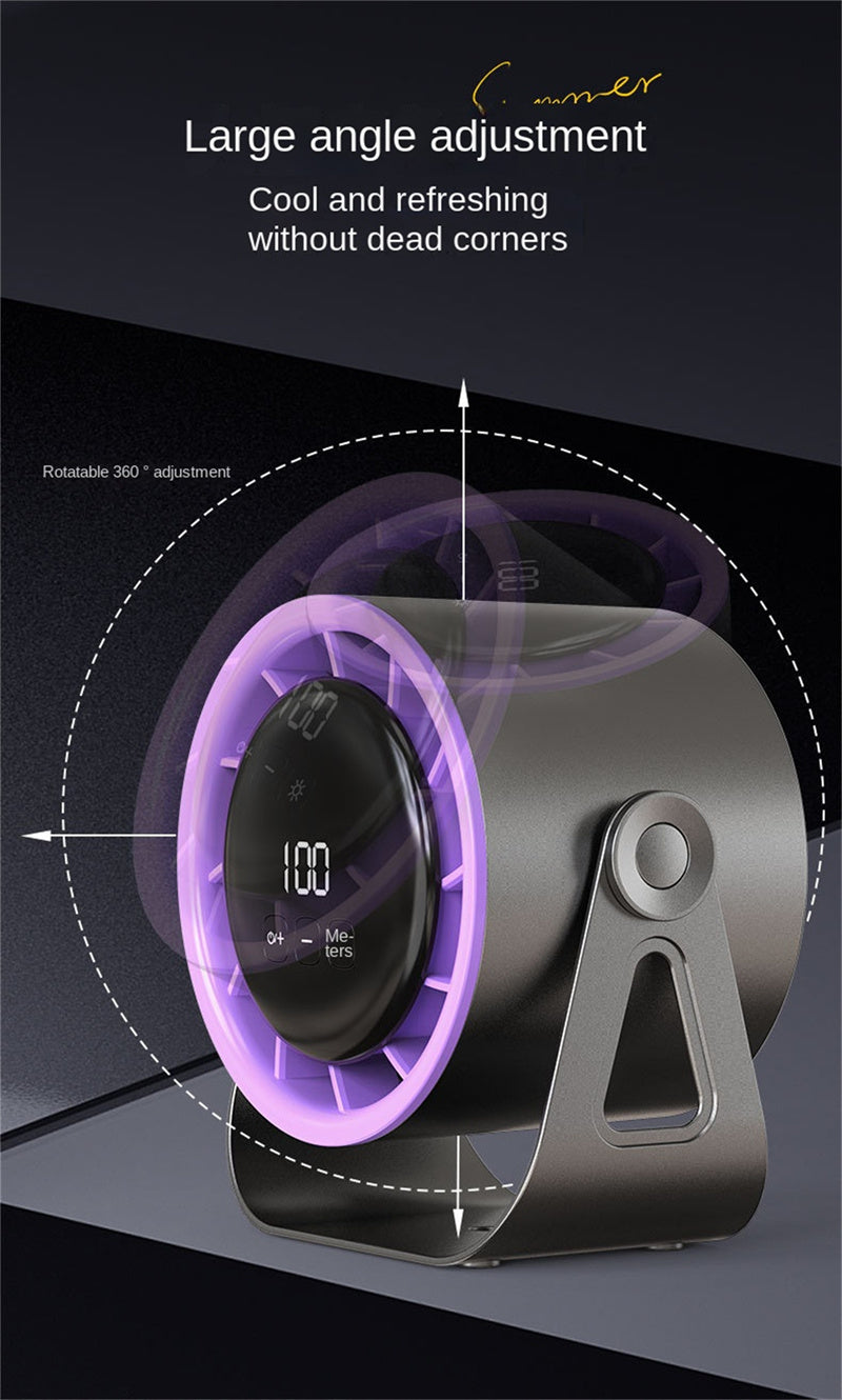 Smart 100-Speed Rechargeable Desk Fan 6" Turbo Circulator with Night Light & LED Display