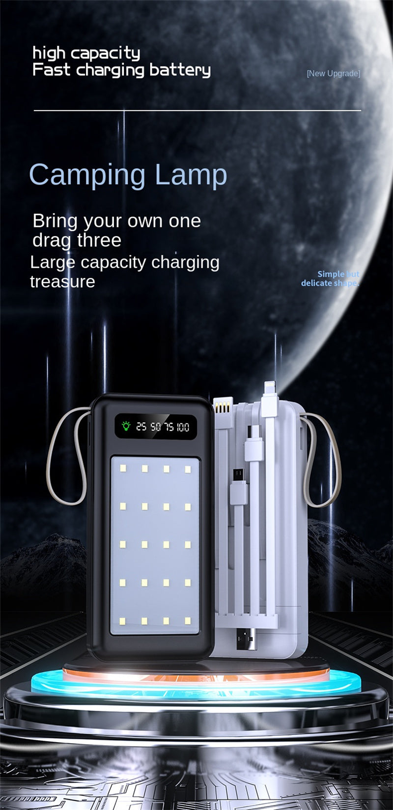 Outdoor Camping Light Power Bank 10000mAh 20000mAh Big Capacity Shareable Built-in 4-Line Mobile Power