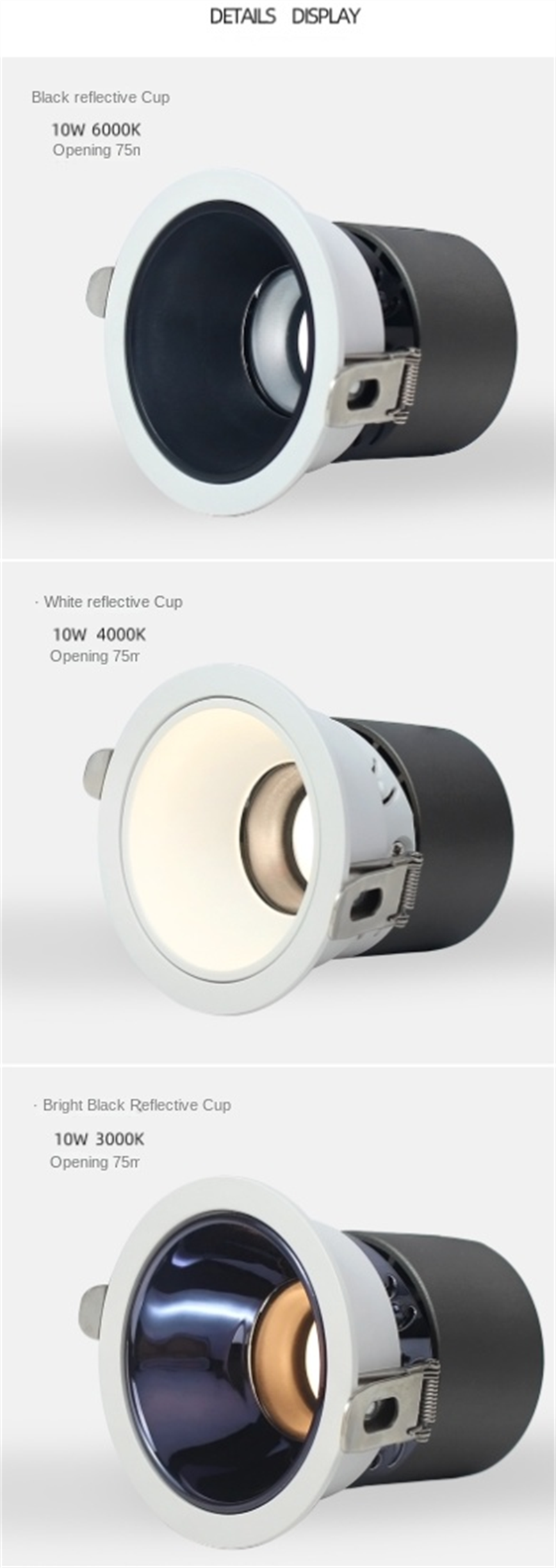 75mm Recessed LED Spotlights - CRI 98 High Color Accuracy, Anti-Glare No Stray Light, Hill-Shaped Beam for Home/Office/Studio Lighting