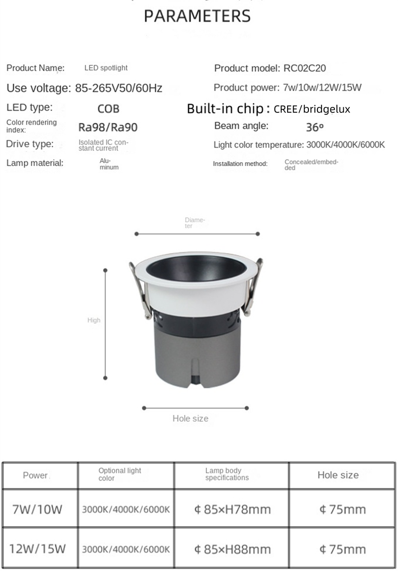 75mm Recessed LED Spotlights - CRI 98 High Color Accuracy, Anti-Glare No Stray Light, Hill-Shaped Beam for Home/Office/Studio Lighting