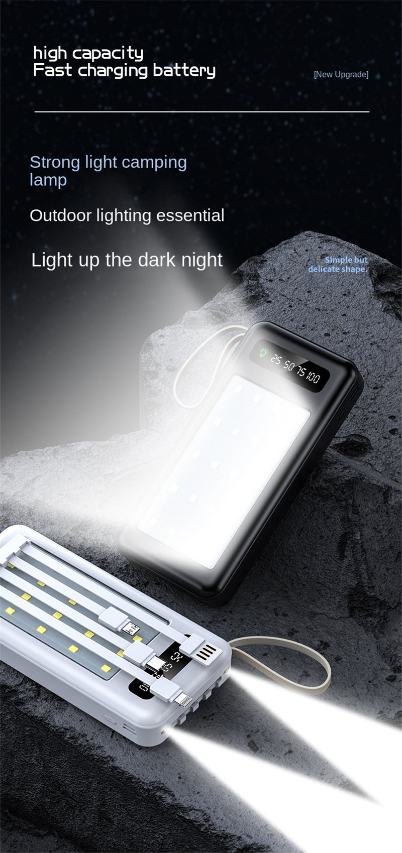Outdoor Camping Light Power Bank 10000mAh 20000mAh Big Capacity Shareable Built-in 4-Line Mobile Power