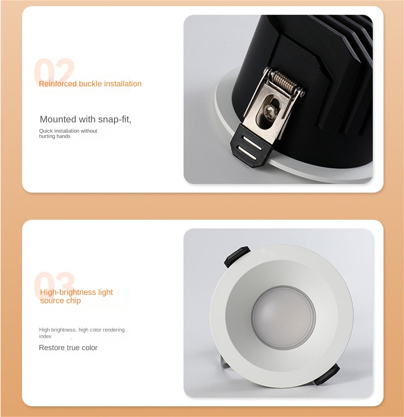 Customized IP65 waterproof tube light embedded in living room LED downlight bathroom cob deep cup eye protection waterproof Dazzling tricolor lighting