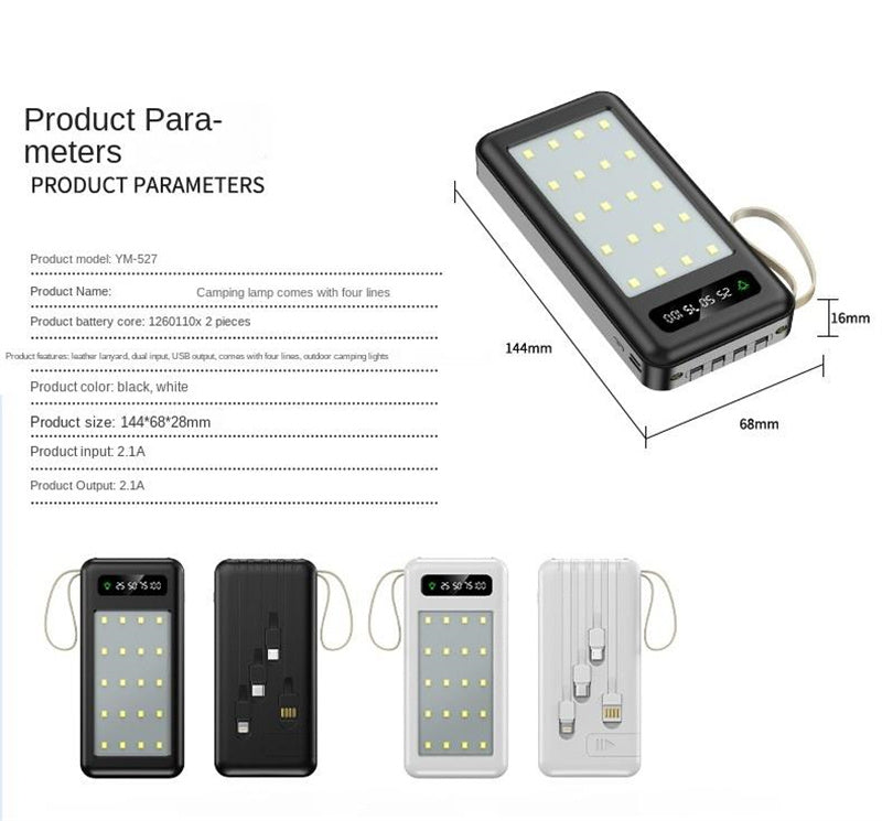 Outdoor Camping Light Power Bank 10000mAh 20000mAh Big Capacity Shareable Built-in 4-Line Mobile Power