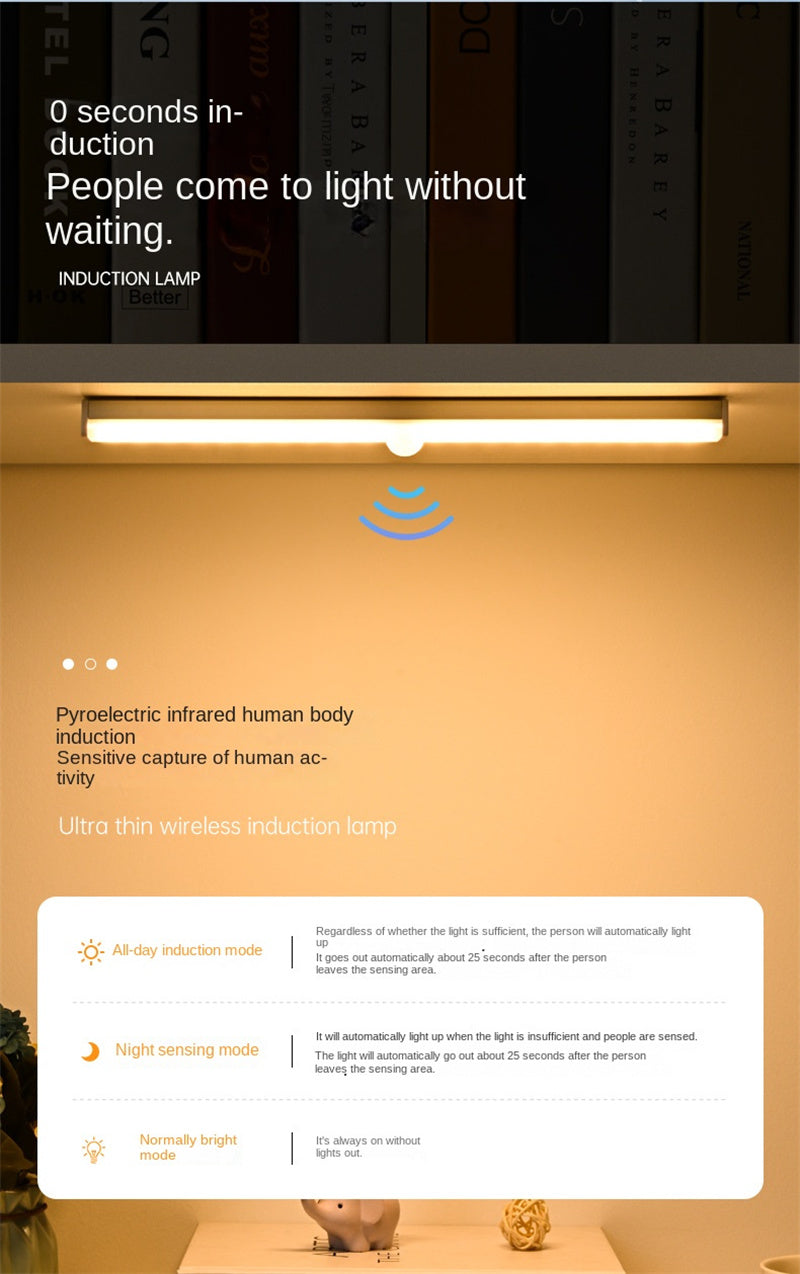 Smart Motion-Sensing LED Rechargeable Strip Light - Wireless Magnetic Adhesive Cabinet Wardrobe Lighting Bar
