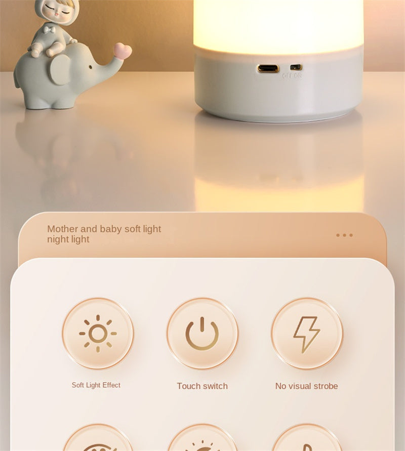 Rechargeable Touch Control Bedside Lamp Night Light for Nursery, Baby Feeding, Bedroom Eye-Caring Soft Glow, Portable Sleep Aid for Infants & New Parents