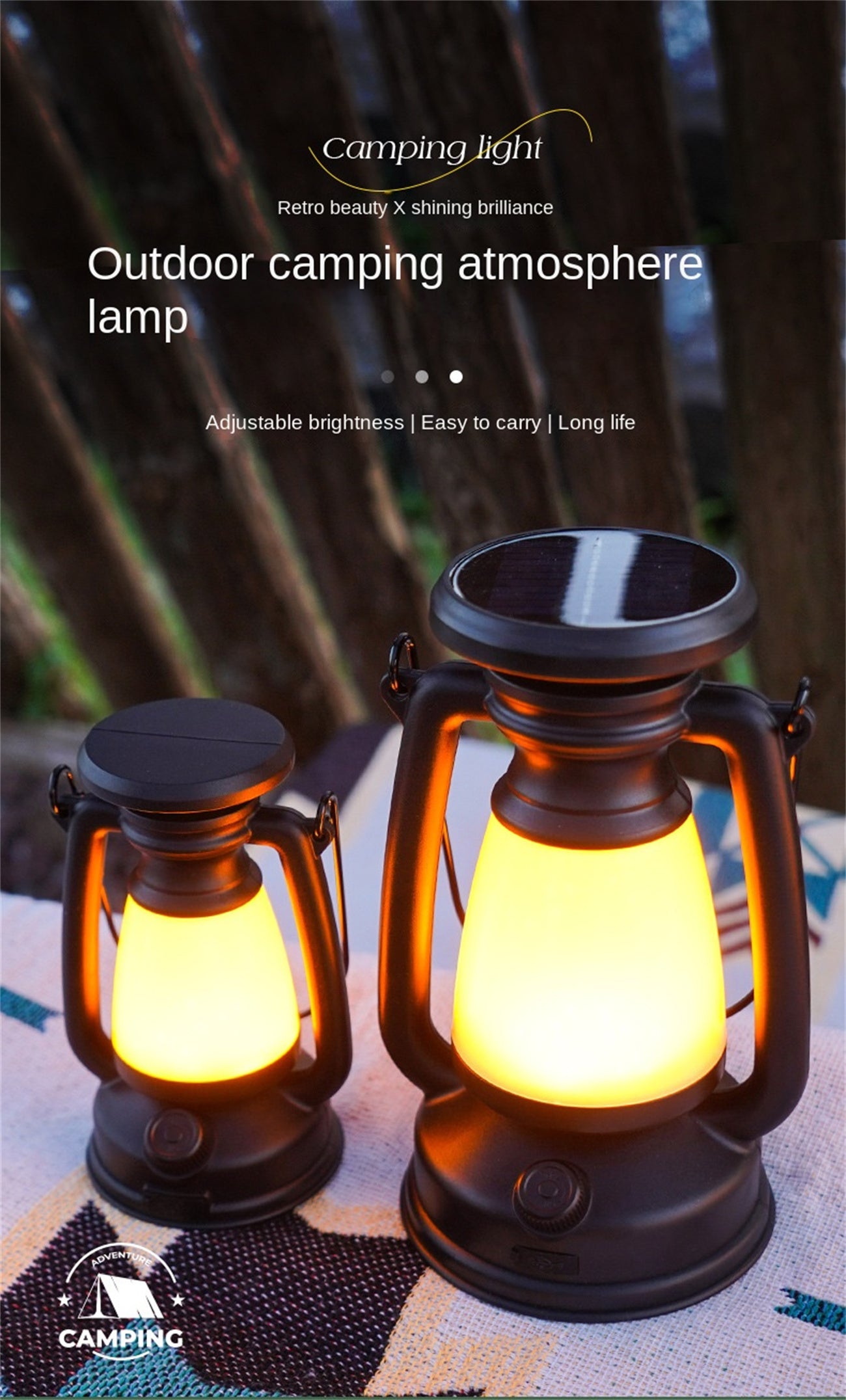 Solar Powered Camping Lantern LED Tent Light Emergency Flashlight Outdoor Camping Light Vintage Hurricane Lamp
