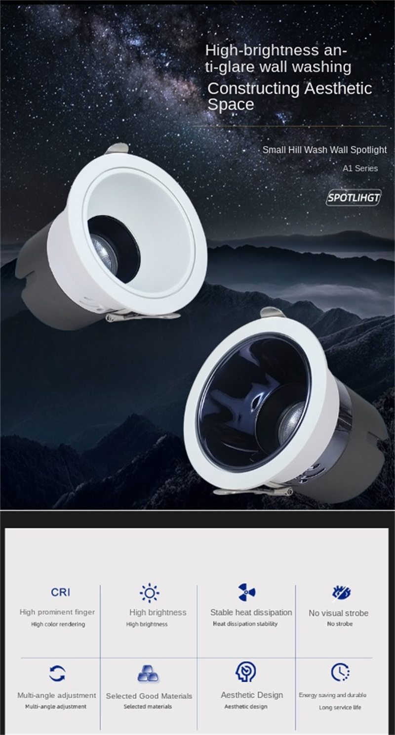 75mm Recessed LED Spotlights - CRI 98 High Color Accuracy, Anti-Glare No Stray Light, Hill-Shaped Beam for Home/Office/Studio Lighting