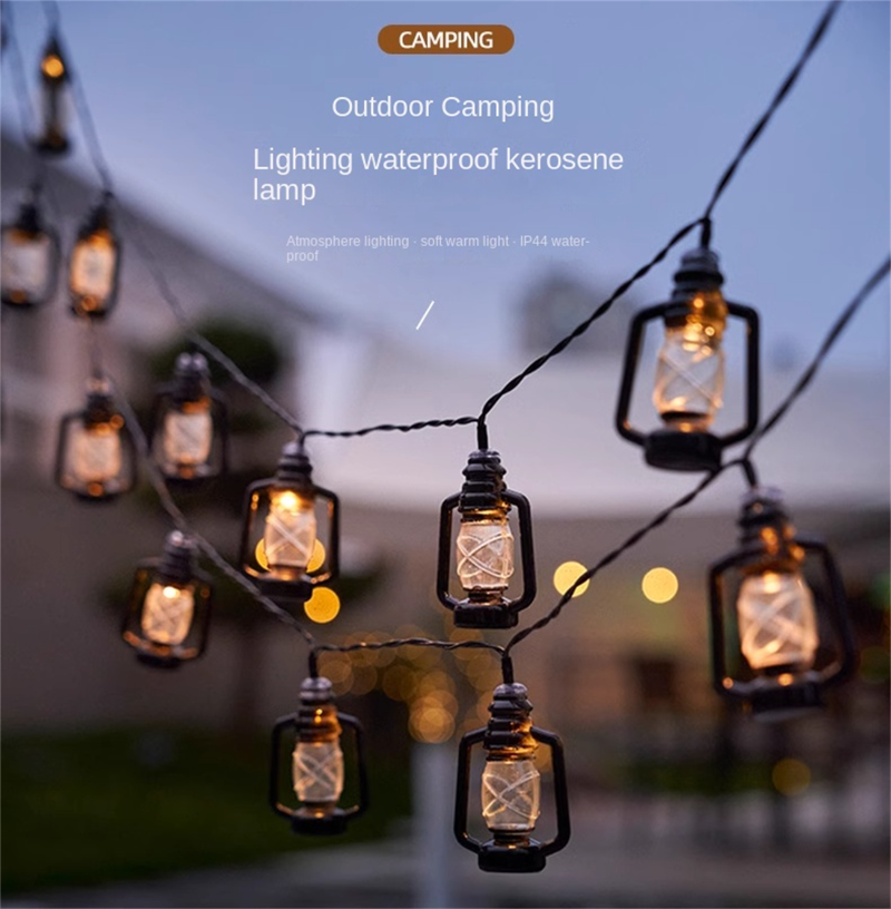 solar lantern lights hanging on camping tent