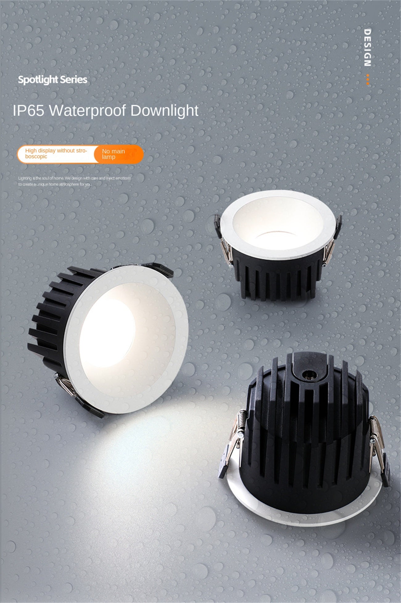 Customized IP65 waterproof tube light embedded in living room LED downlight bathroom cob deep cup eye protection waterproof Dazzling tricolor lighting