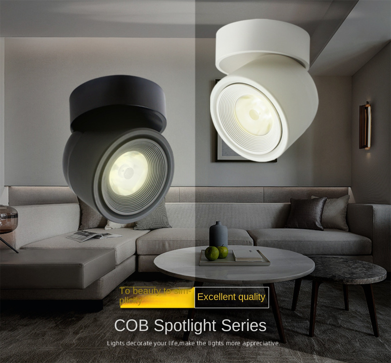 Surface mounted LED spotlights, TV background wall, bedroom painting, no main light, no opening, 360 degree rotating ceiling Surface mounted tube lamp