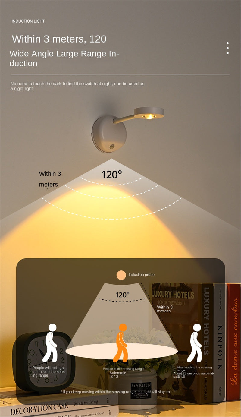 New Wireless Rechargeable LED Wall Spotlight Smart Motion Sensor, Remote Control, Picture Lighting for Indoor Use, No Wiring Needed