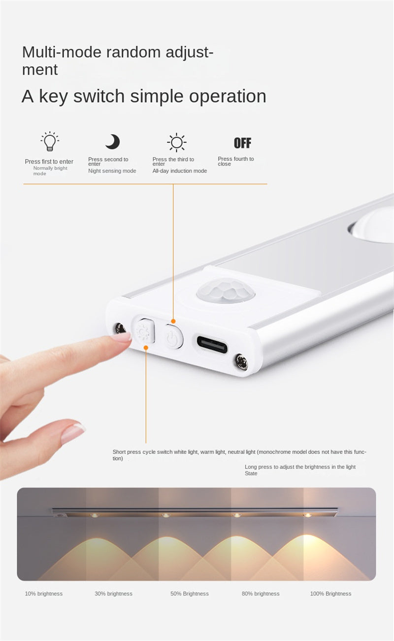 Ultra-Thin Smart Motion Sensor LED Light Strip Rechargeable Self-Adhesive Cat-Eye Lighting for Wine Cabinets&Wardrobes