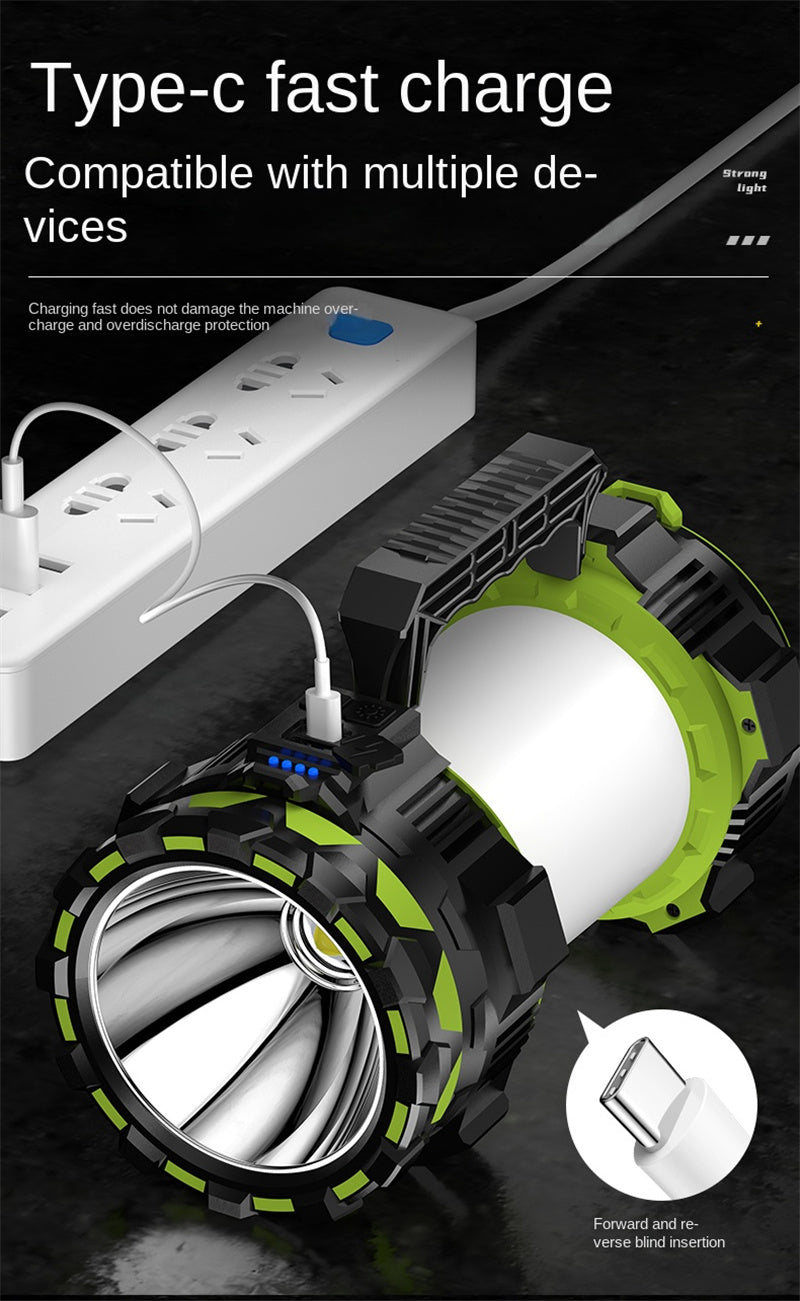 Rechargeable High-Power LED Spotlight – Long-Range Beam + Side Light for Outdoor, Emergency, and Camping Use 🔋 Ultra-bright. Ultra-reliable. Always ready