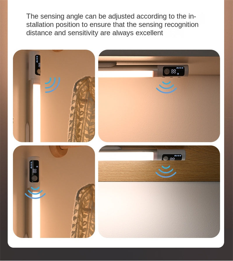 Smart Motion Sensor LED Light Strip Rechargeable Intelligent Digital Display Adjustable Sensing Angle Magnetic Closet Light for Wardrobe Cabinet & Wine Rack