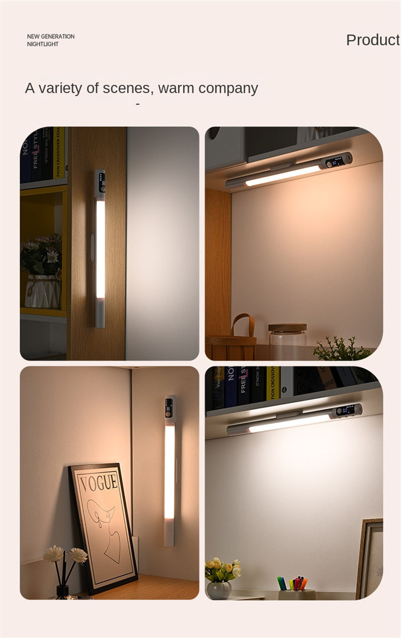 Smart Motion Sensor LED Light Strip Rechargeable Intelligent Digital Display Adjustable Sensing Angle Magnetic Closet Light for Wardrobe Cabinet & Wine Rack