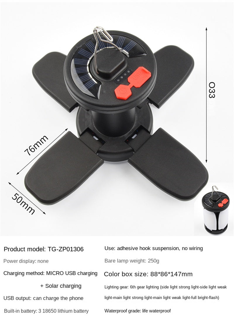 New Arrival Sun-Powered Tent Lamp Camping Lamp Household Solar Charging Lamp Emergency Lighting for Outdoor Adventures