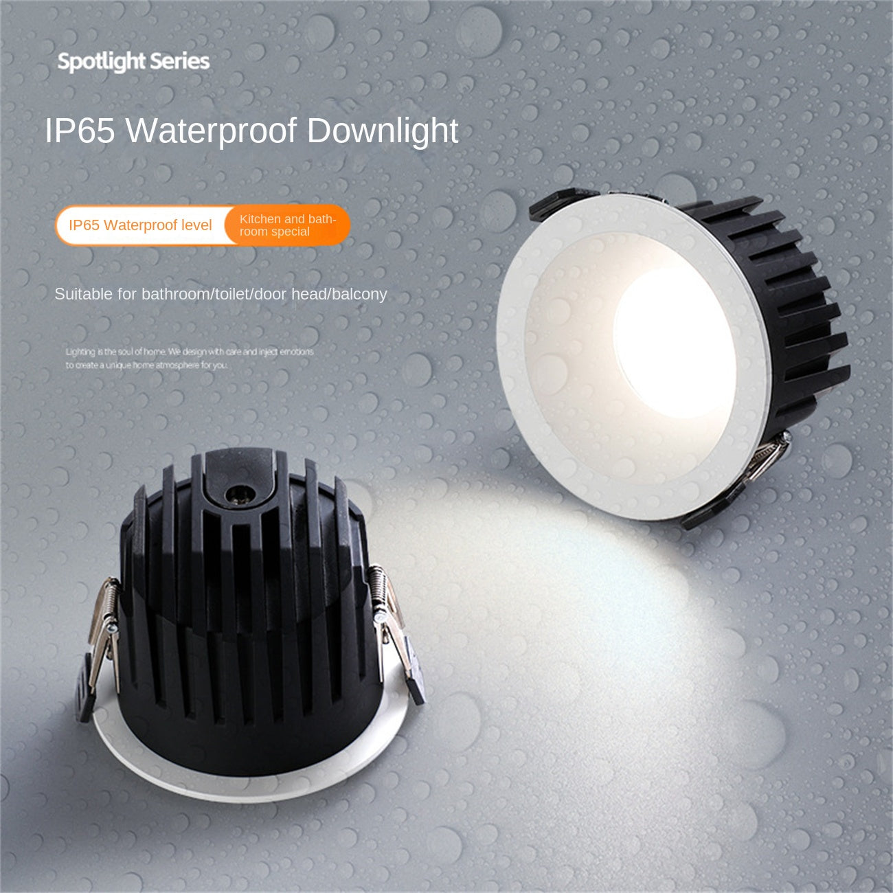Customized IP65 waterproof tube light embedded in living room LED downlight bathroom cob deep cup eye protection waterproof Dazzling tricolor lighting