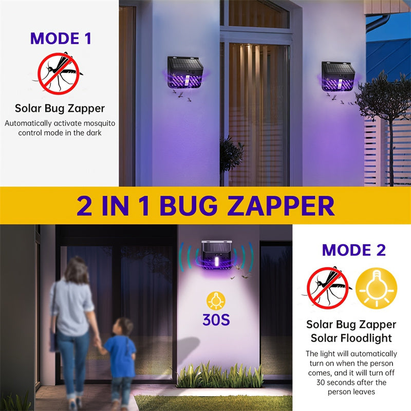 Solar Powered Outdoor Mosquito Killer Lamp Waterproof Electric Bug Zapper with LED Light for Garden, Patio, Yard & Villa
