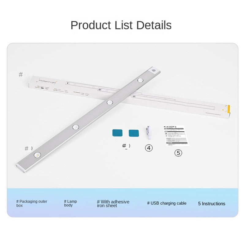 Ultra-Thin Smart Motion Sensor LED Light Strip Rechargeable Self-Adhesive Cat-Eye Lighting for Wine Cabinets&Wardrobes