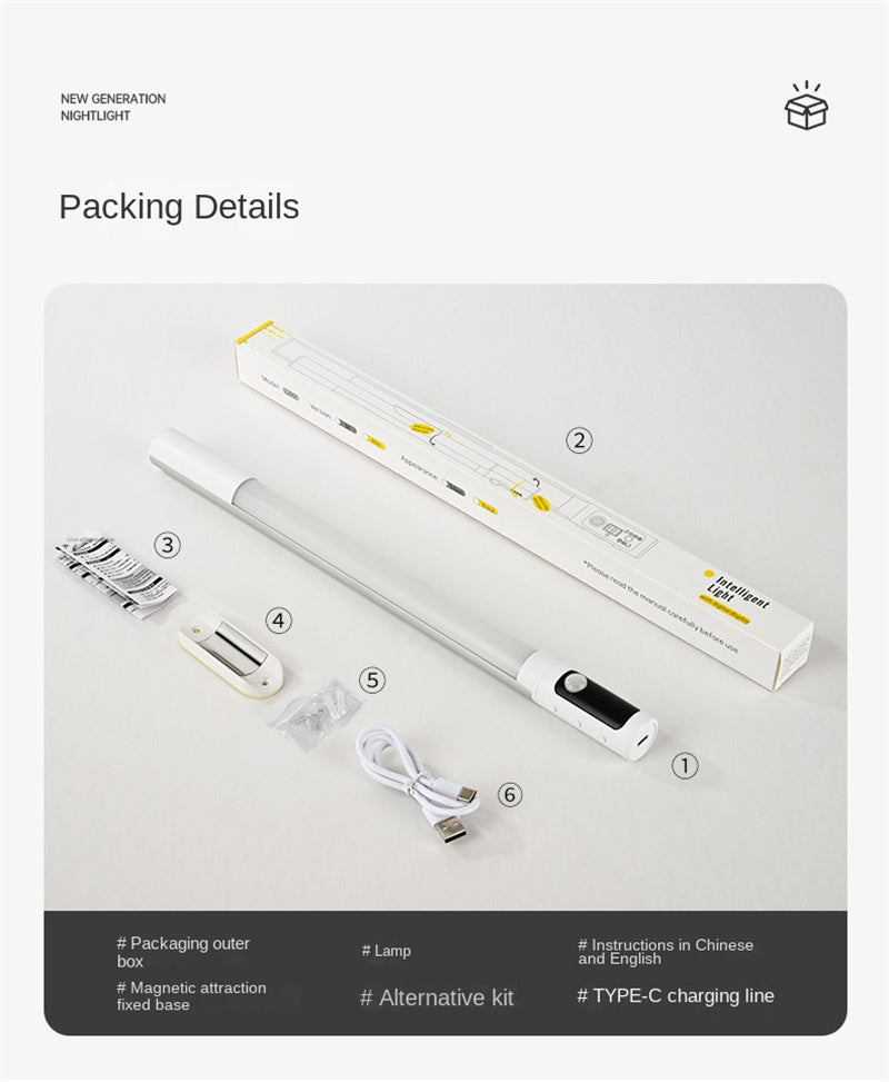 Smart Motion Sensor LED Light Strip Rechargeable Intelligent Digital Display Adjustable Sensing Angle Magnetic Closet Light for Wardrobe Cabinet & Wine Rack