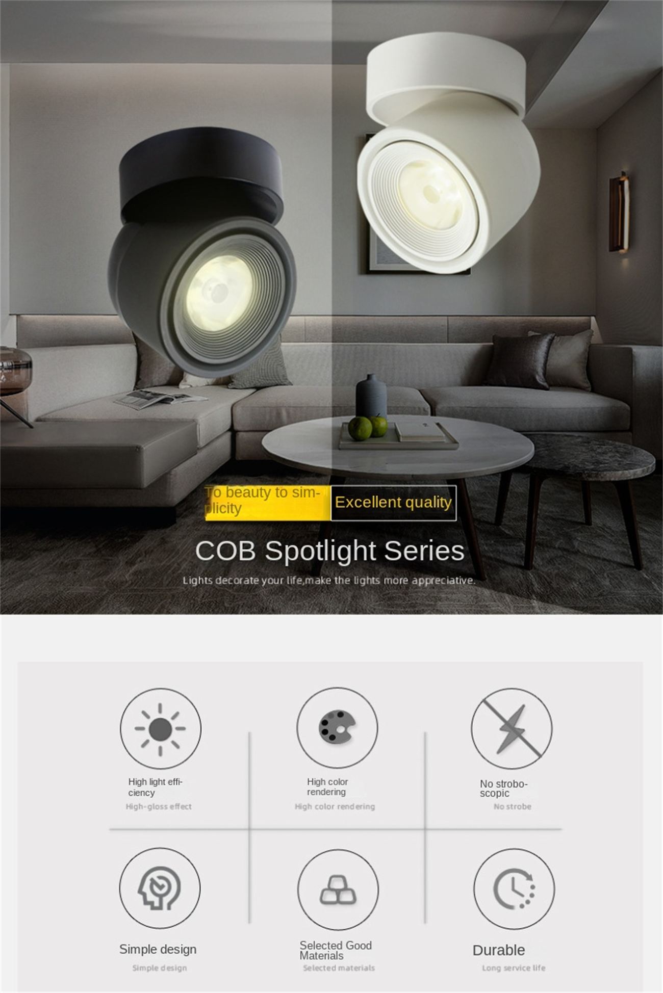 Surface mounted LED spotlights, TV background wall, bedroom painting, no main light, no opening, 360 degree rotating ceiling Surface mounted tube lamp