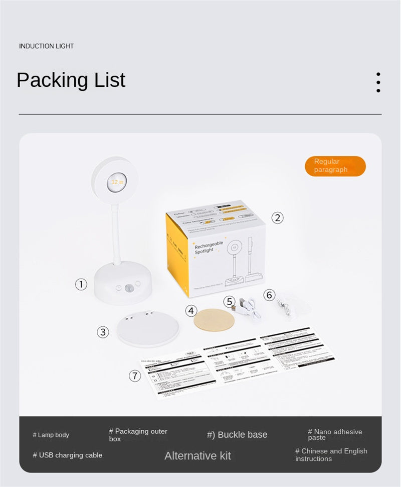 New Wireless Rechargeable LED Wall Spotlight Smart Motion Sensor, Remote Control, Picture Lighting for Indoor Use, No Wiring Needed