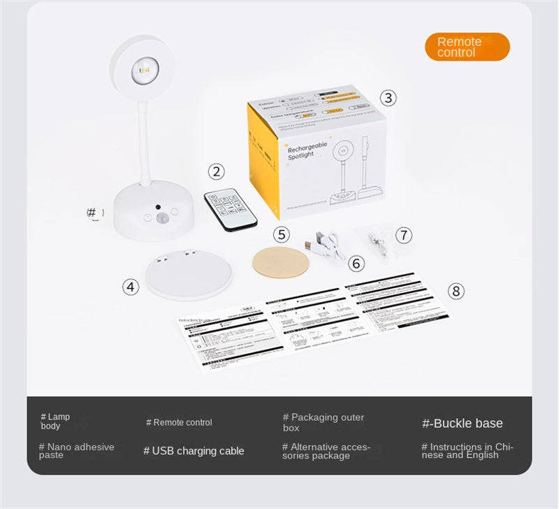 New Wireless Rechargeable LED Wall Spotlight Smart Motion Sensor, Remote Control, Picture Lighting for Indoor Use, No Wiring Needed