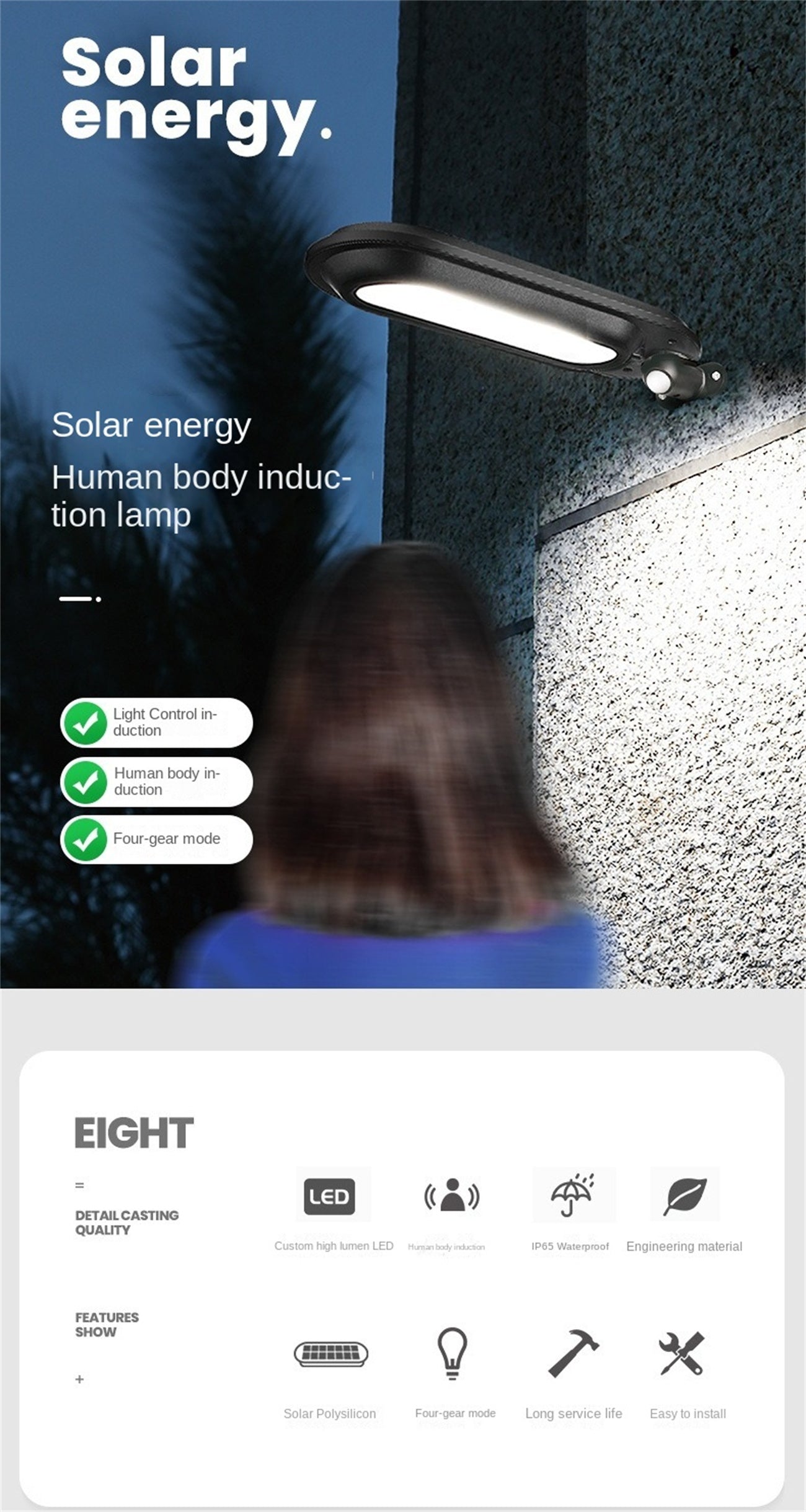 Solar Wall Light - Outdoor Garden Lighting, Motion Sensor LED Solar Powered Wall Lamp for Home Exterior & Pathways