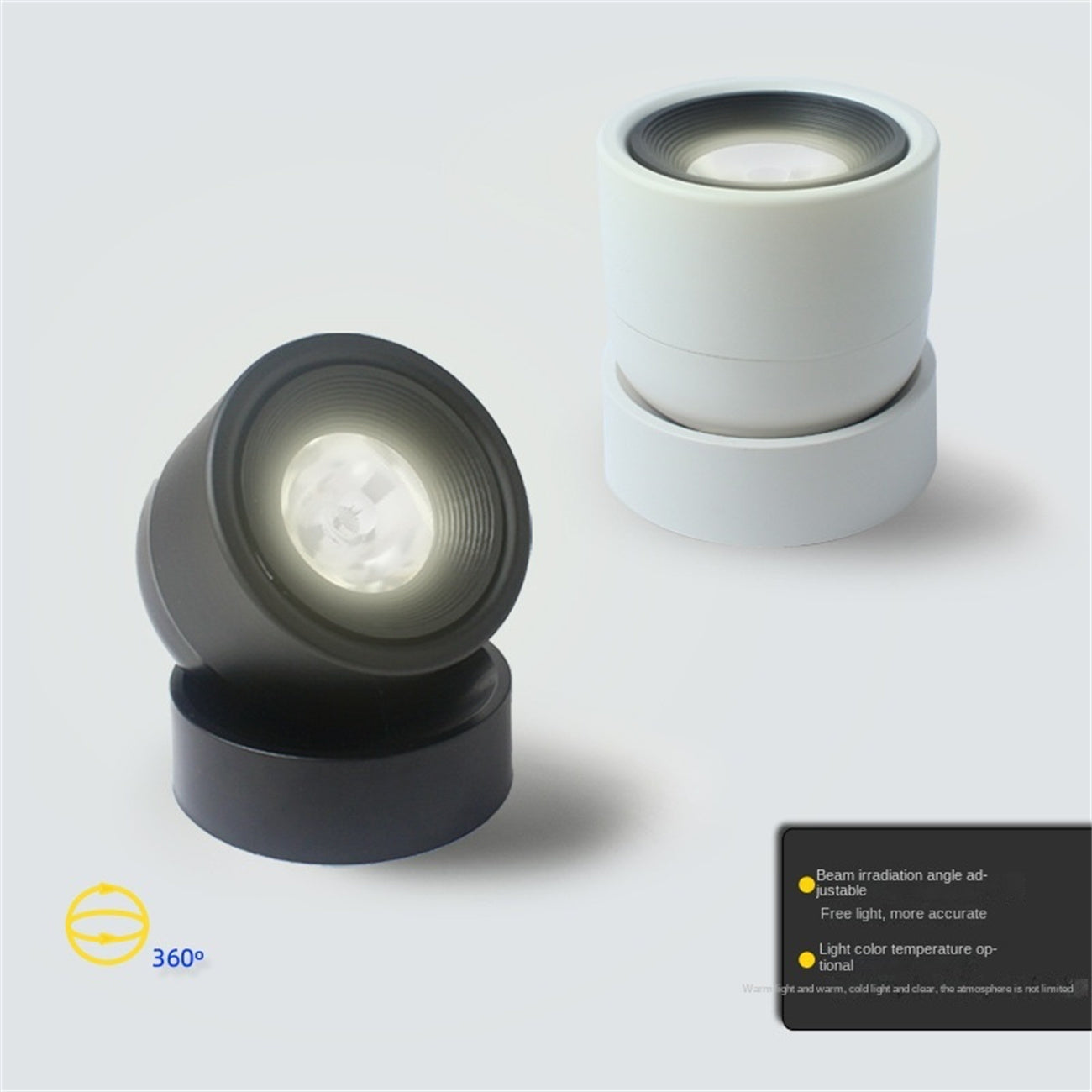 Surface mounted LED spotlights, TV background wall, bedroom painting, no main light, no opening, 360 degree rotating ceiling Surface mounted tube lamp