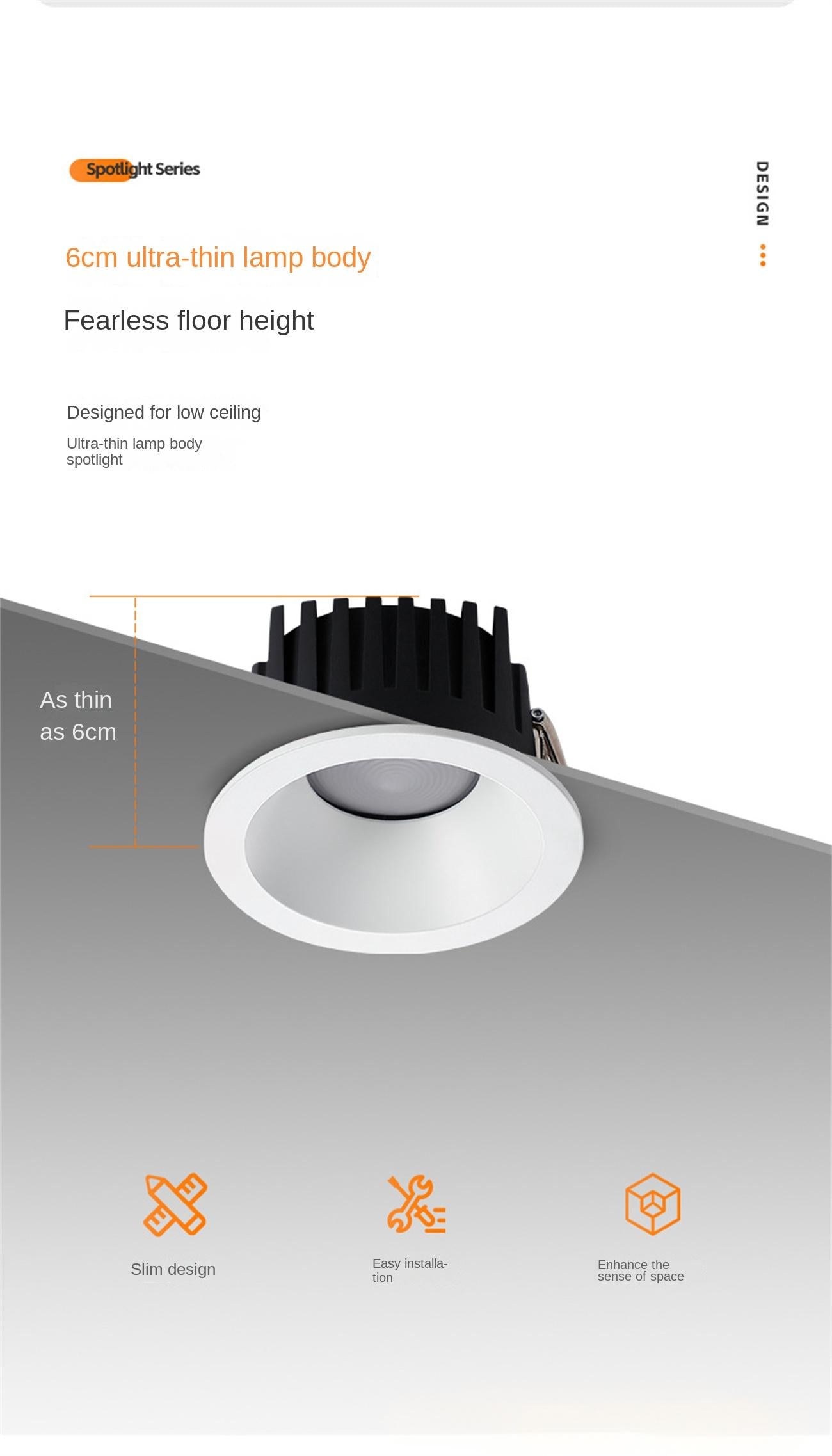 Customized IP65 waterproof tube light embedded in living room LED downlight bathroom cob deep cup eye protection waterproof Dazzling tricolor lighting