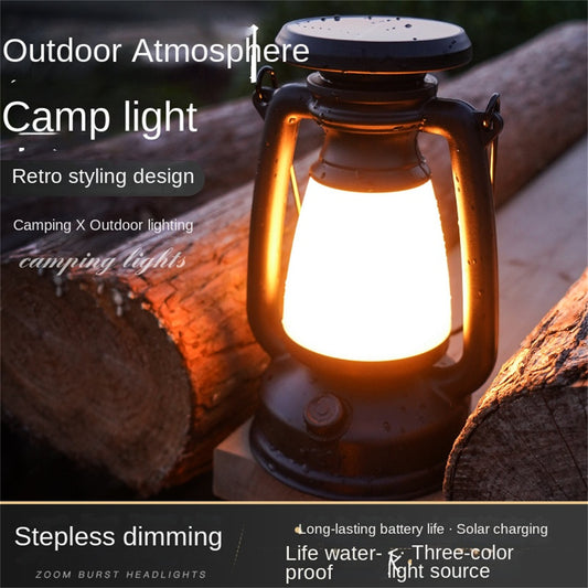 Solar Powered Camping Lantern LED Tent Light Emergency Flashlight Outdoor Camping Light Vintage Hurricane Lamp