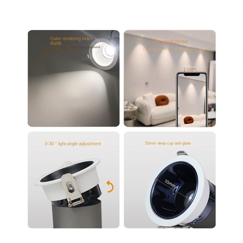 75mm Recessed LED Spotlights - CRI 98 High Color Accuracy, Anti-Glare No Stray Light, Hill-Shaped Beam for Home/Office/Studio Lighting