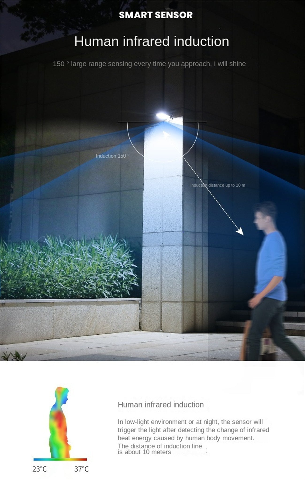 Solar Wall Light - Outdoor Garden Lighting, Motion Sensor LED Solar Powered Wall Lamp for Home Exterior & Pathways
