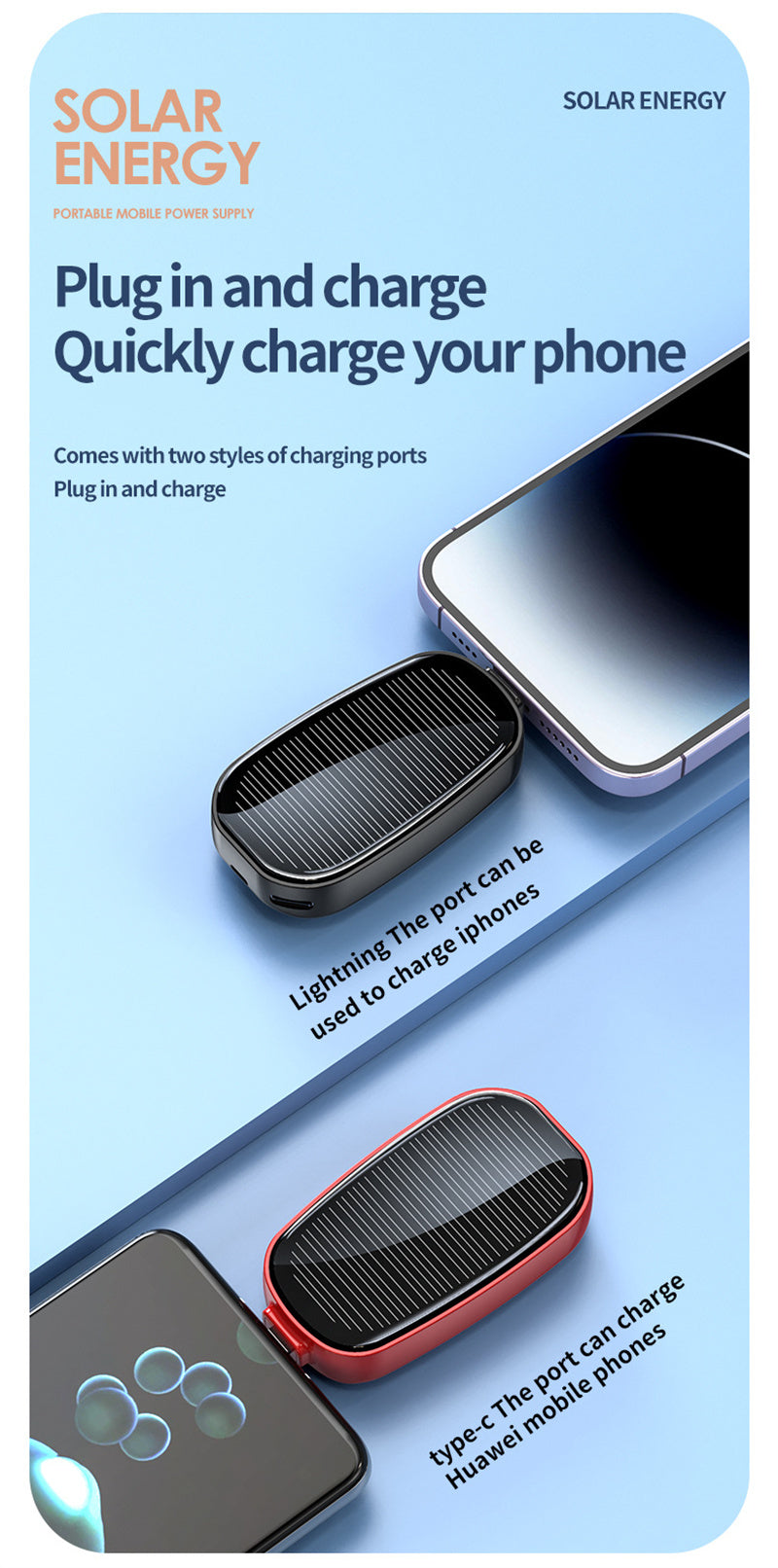 New mini emergency solar power bank built-in wireless power bank for outdoor travel use compact portable power source