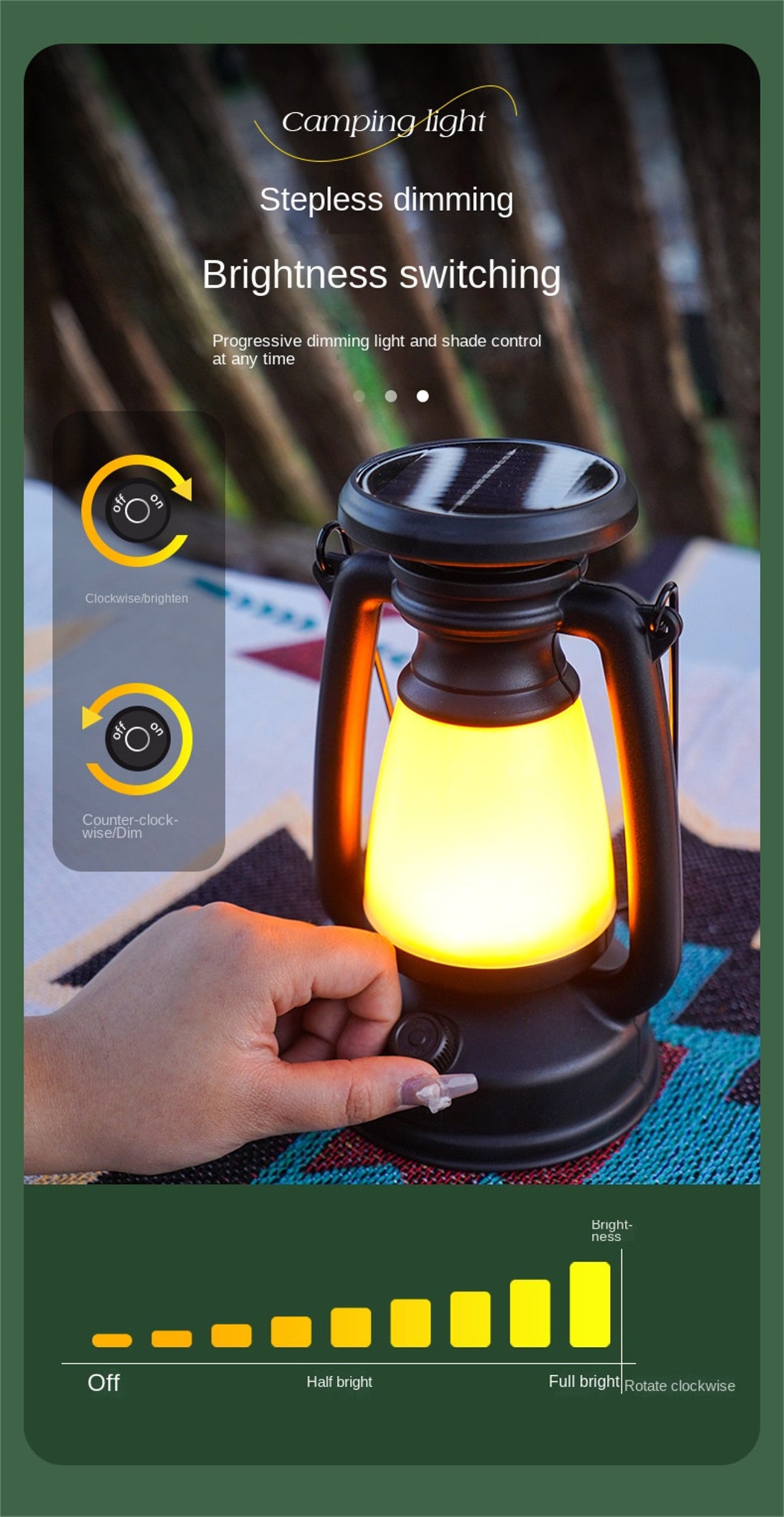 Solar Powered Camping Lantern LED Tent Light Emergency Flashlight Outdoor Camping Light Vintage Hurricane Lamp
