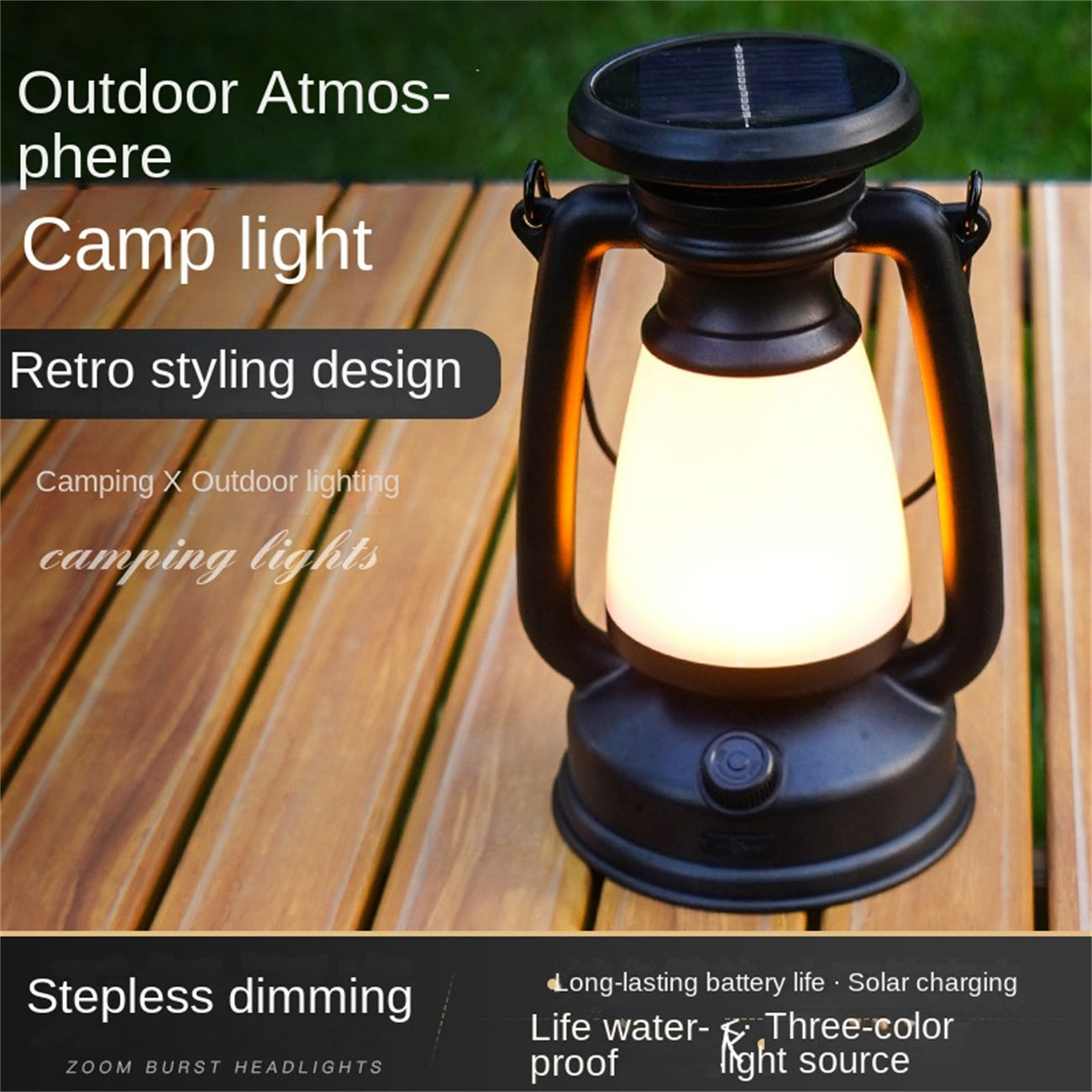 Solar Powered Camping Lantern LED Tent Light Emergency Flashlight Outdoor Camping Light Vintage Hurricane Lamp