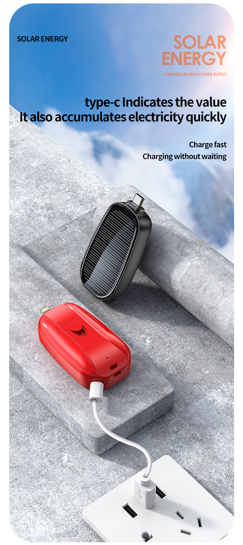 New mini emergency solar power bank built-in wireless power bank for outdoor travel use compact portable power source