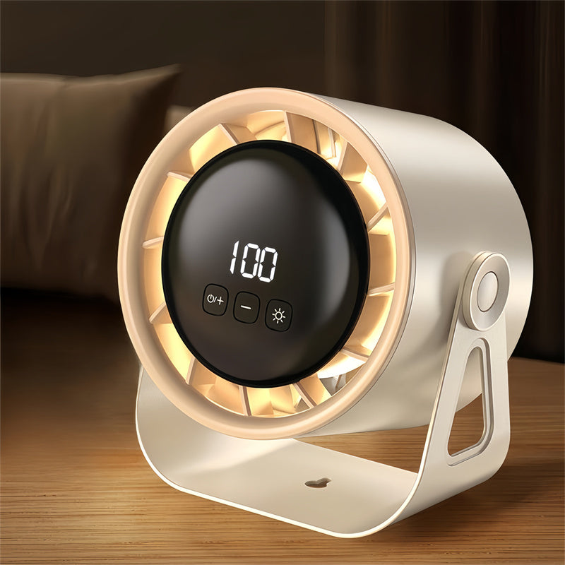 Smart 100-Speed Rechargeable Desk Fan 6" Turbo Circulator with Night Light & LED Display