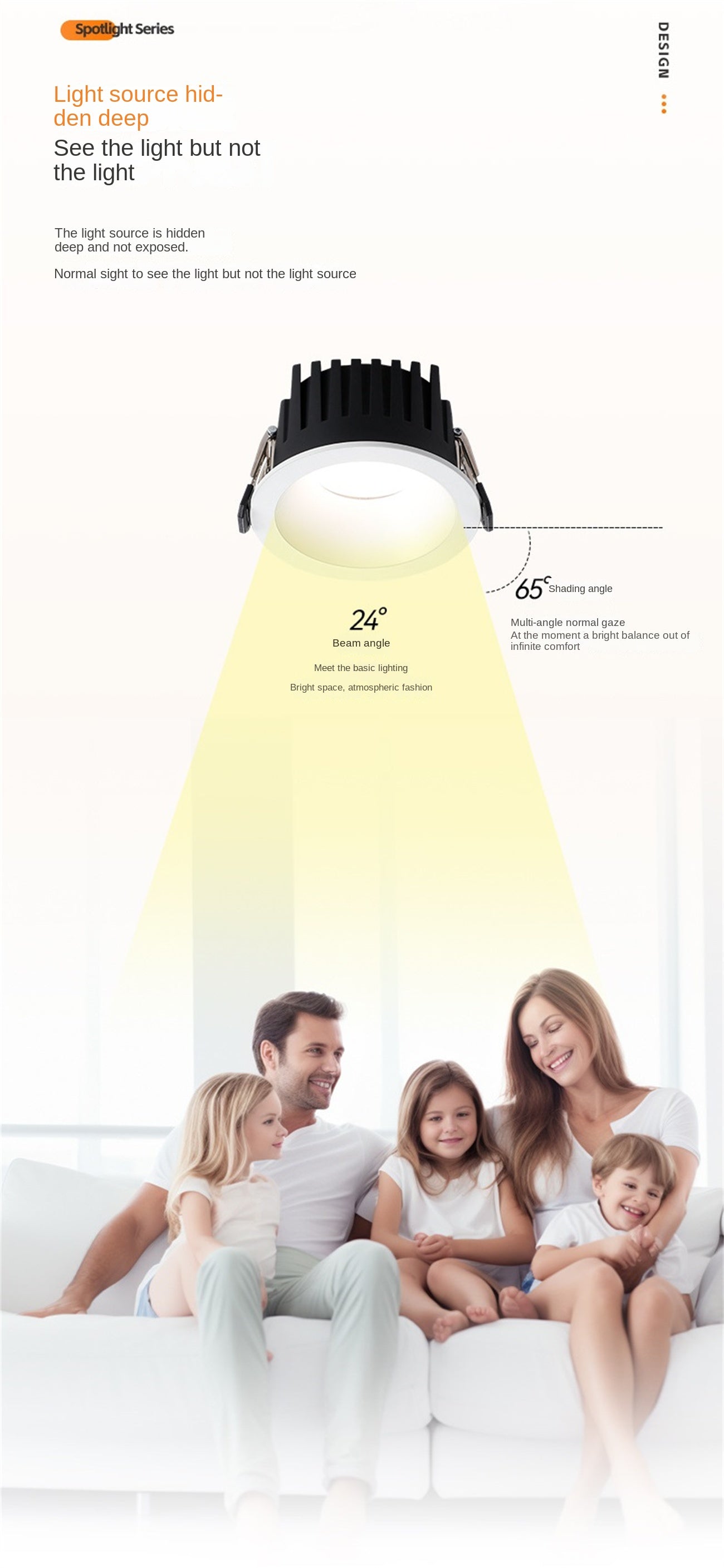 Customized IP65 waterproof tube light embedded in living room LED downlight bathroom cob deep cup eye protection waterproof Dazzling tricolor lighting