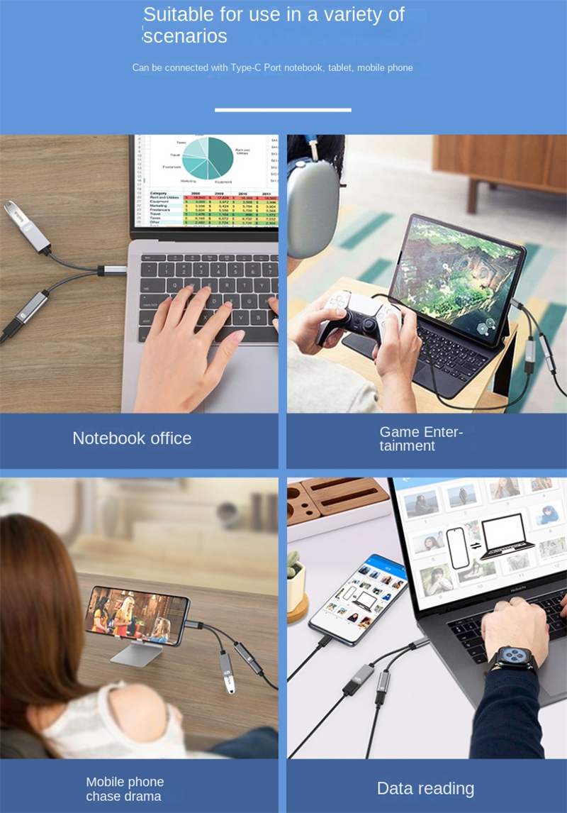 2-in-1 Multifunctional Adaptor 60W Fast Charging Type-C to USB OTG Converter Suitable for Apple 16 Connector