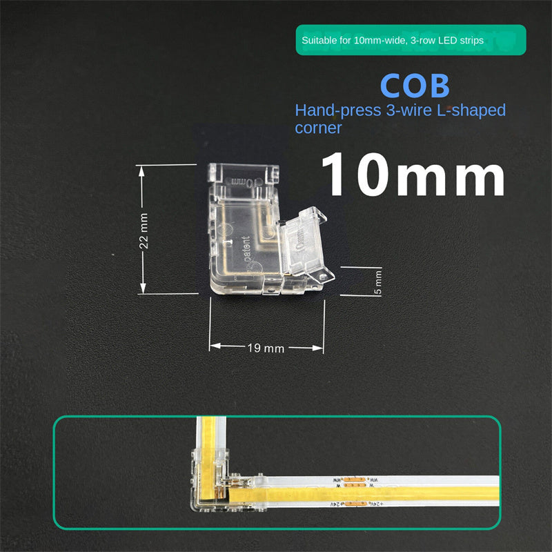 3-Pin Solderless Quick Connectors for CCT Dual-White & Chasing Flowing COB/SMD LED Strips – Ultra-Thin Transparent Clips