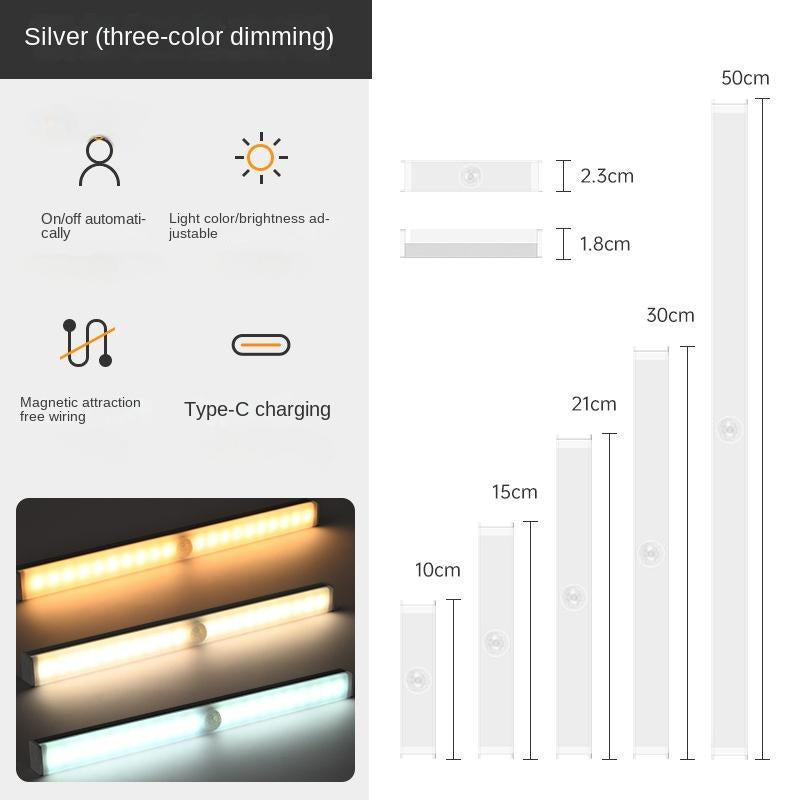 Smart Motion-Sensing LED Rechargeable Strip Light - Wireless Magnetic Adhesive Cabinet Wardrobe Lighting Bar